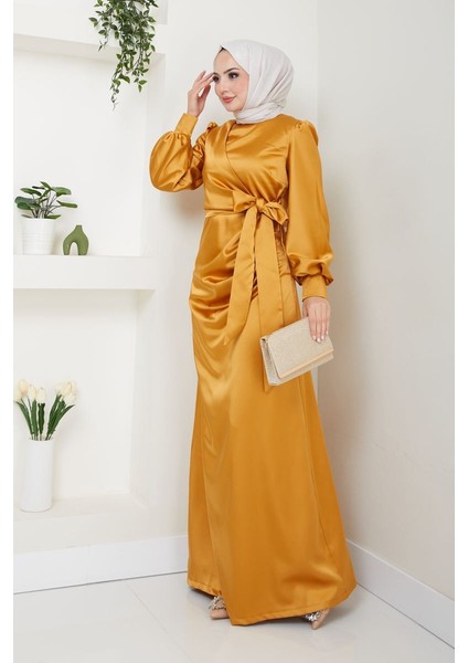 Kadın Giyim Moda Tesettür Abiye Saten Elbise 2762