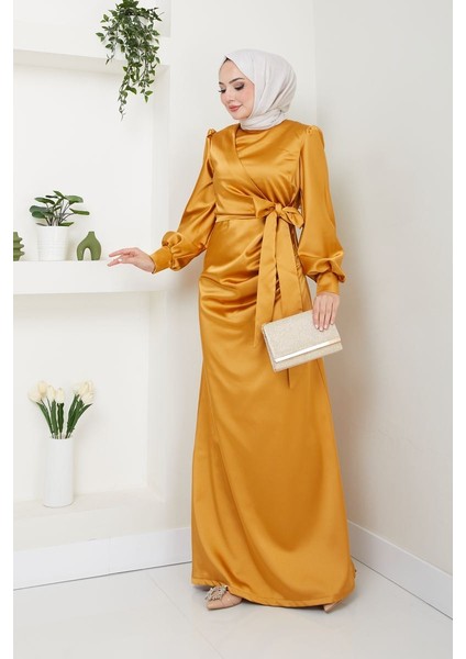 Kadın Giyim Moda Tesettür Abiye Saten Elbise 2762 modelleri
