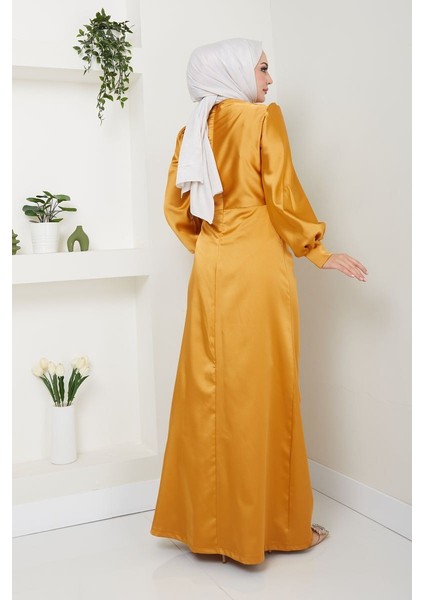 Kadın Giyim Moda Tesettür Abiye Saten Elbise 2762 fırsatları