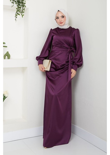 Kadın Giyim Moda Tesettür Abiye Saten Elbise 2762