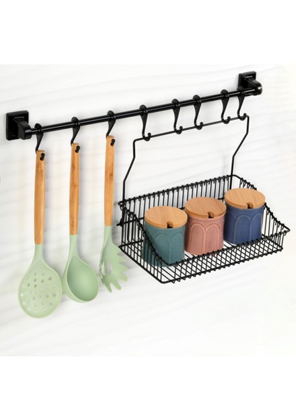 Vidasız Montaj Duvar Rayı 8li ASKI(45CM) ve Sepet 30 cm