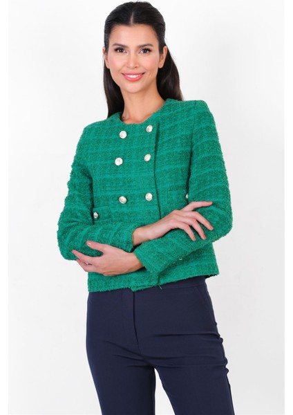 Pepper Yuvarlak Yaka Buklet Ceket Yeşil