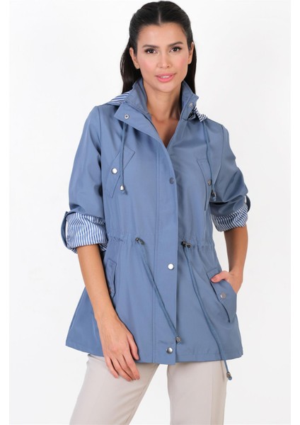 Goudot Kapüşonlu Mevsimlik Parka – Beli Büzgülü, Çıtçıt Detaylı İNDİGO fırsatları