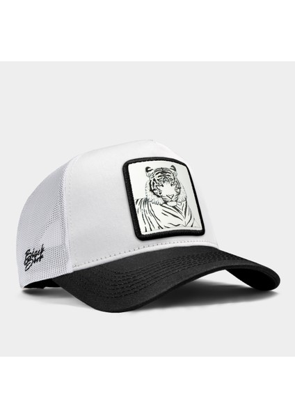 V1 Trucker Bengal Kaplan - 1bs Kod Logolu Unisex Siyah Siperli-Beyaz Şapka