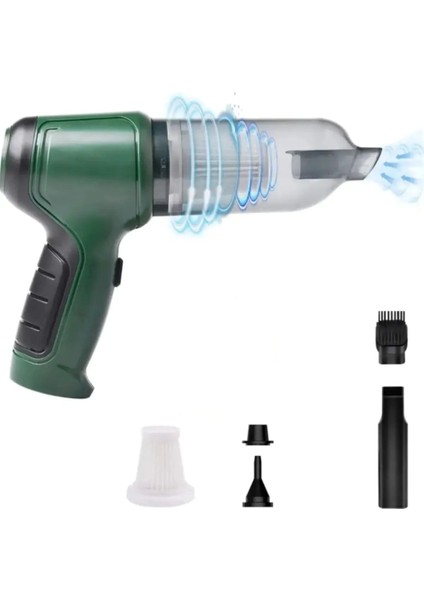 Şarjlı Mini Ev Ve Araç Içi Gri Renk Süpürge Çok Fonksiyonlu Emiş Gücü Ve Üfleme 120W