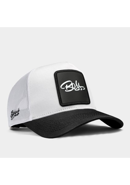 V1 Trucker Boss - 4 Kod Logolu Unisex Siyah Siperli-Beyaz Şapka