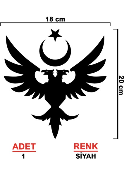 Ay Yıldız Çift Başlı Kartal Sticker - Ay Yıldız Sticker - Oto Sticker - Araba Sticker