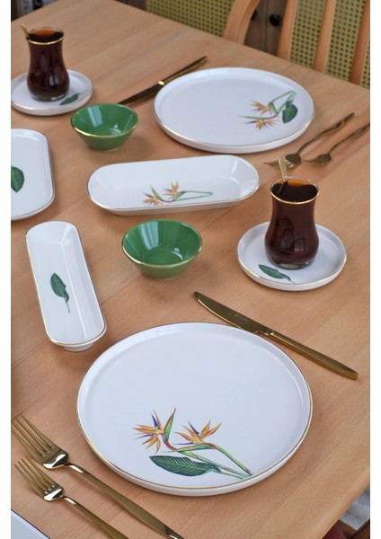 Strelitzia Altın Yaldızlı 32 Parça 6 Kişilik Seramik Kahvaltı Takımı
