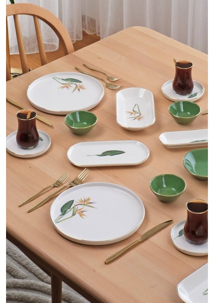 Strelitzia Altın Yaldızlı 32 Parça 6 Kişilik Seramik Kahvaltı Takımı