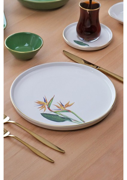 Strelitzia Altın Yaldızlı 32 Parça 6 Kişilik Seramik Kahvaltı Takımı