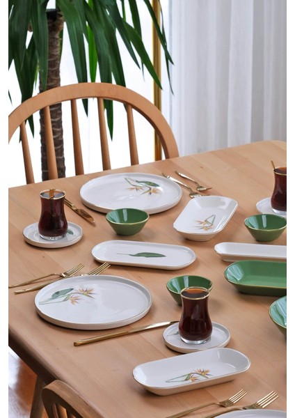 Strelitzia Altın Yaldızlı 32 Parça 6 Kişilik Seramik Kahvaltı Takımı