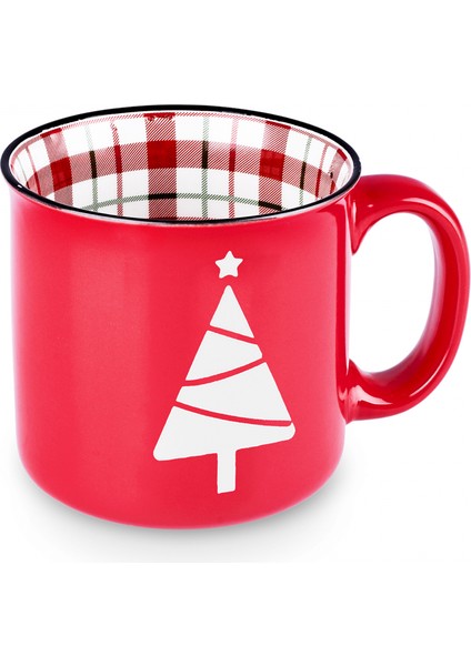 New Year Yılbaşı Ekose Pine Tree Kupa 550 ml Kırmızı fırsatları