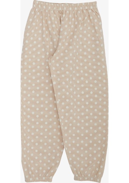 Kız Çocuk Pijama Takımı Çizgili Puantiye Desenli 4-8 Yaş, Bej