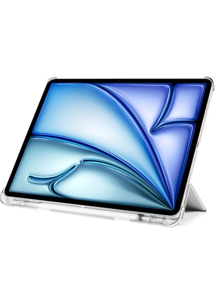 Apple iPad Air 5 10.9 2022 Kılıf Yatay Standlı Kalem Bölmeli Arkası Sert Pc Güçlü Mıknatıslı Smart Kılıf