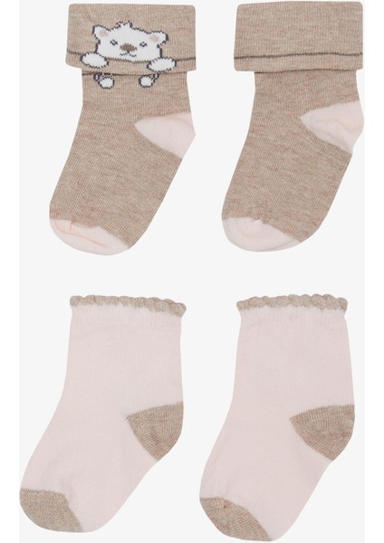 Kız Bebek Soket Çorap 2 Li Sevimli Kedicik Baskılı 0-24 Ay, Karışık Renk