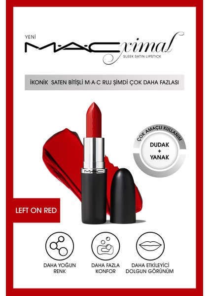 Macximal Sleek Satin Lipstick Ikonik Saten Bitişli Ruj-left On Red 3.5gm