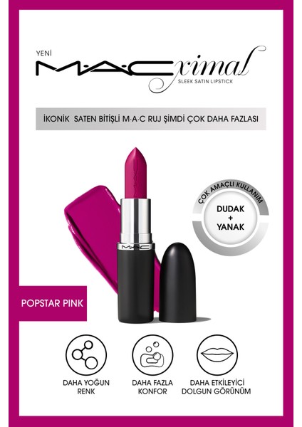 Macximal Sleek Satin Lipstick Ikonik Saten Bitişli Ruj-popstar Pınk 3.5gm
