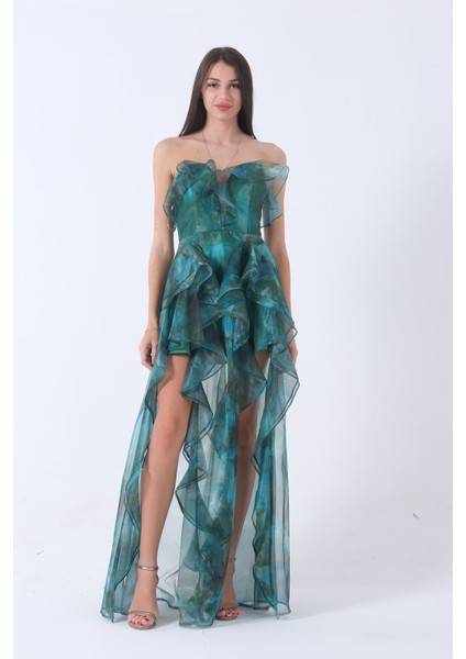 Zümrüt Fırfırlı Tül Şifon Abiye Elbise 0802000.123 fiyatları