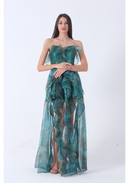 Zümrüt Fırfırlı Tül Şifon Abiye Elbise 0802000.123 modelleri