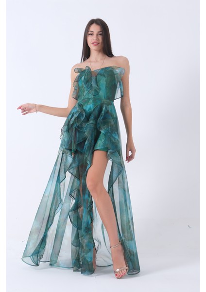 Zümrüt Fırfırlı Tül Şifon Abiye Elbise 0802000.123 indirimleri