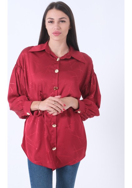 Bordo Gömlek Yaka Desenli Saten Tunik 45951991.04