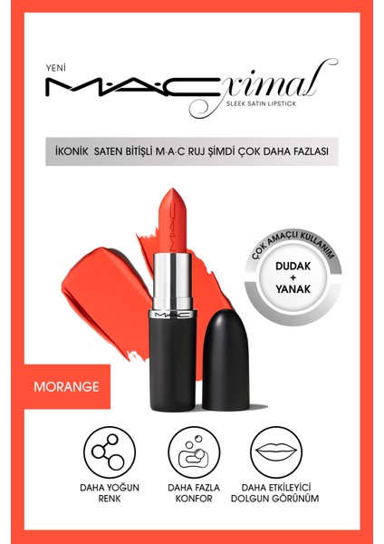 Macximal Sleek Satin Lipstick Ikonik Saten Bitişli Ruj-morange 3.5gm