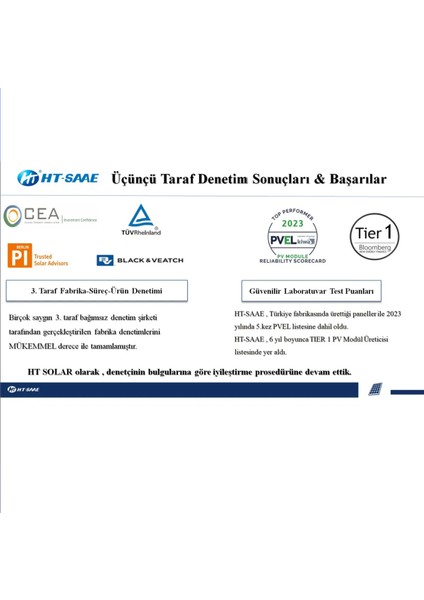 Ht-Saae HT72-16M 435 Watt Beyaz Arka Yüz Güneş Enerji Paneli Half-Cut Yüksek Verimli A Class