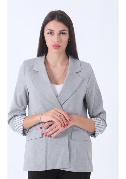 Gri Kol Katlama Aksesuarlı Çizgili Ceket 41670043.06 modelleri