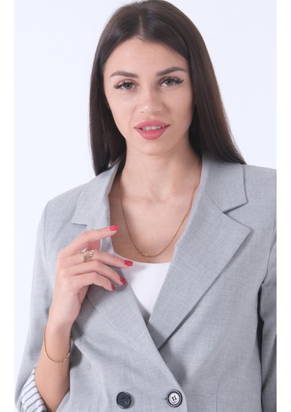 Gri Kol Katlama Aksesuarlı Çizgili Ceket 41670043.06 fırsatları