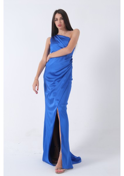 Saks Önü Yırtmaçlı Tek Omuz Şık Abiye 0801563.26