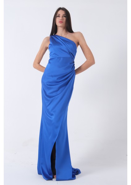 Saks Önü Yırtmaçlı Tek Omuz Şık Abiye 0801563.26