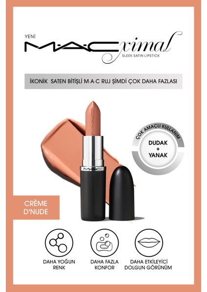 Macximal Sleek Satin Lipstick Ikonik Saten Bitişli Ruj-crème D'nude 3.5gm