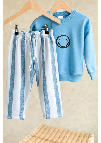 (2-7 Yaş) Smile Çizgili Erkek Çocuk takım - Mavi modelleri
