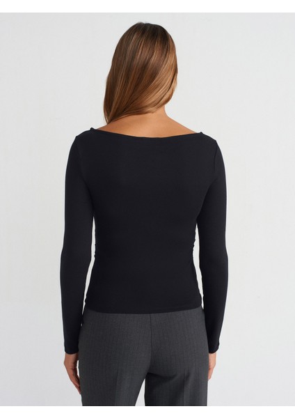 31401 Büzgülü Kayık Yaka Top-Siyah fiyatları