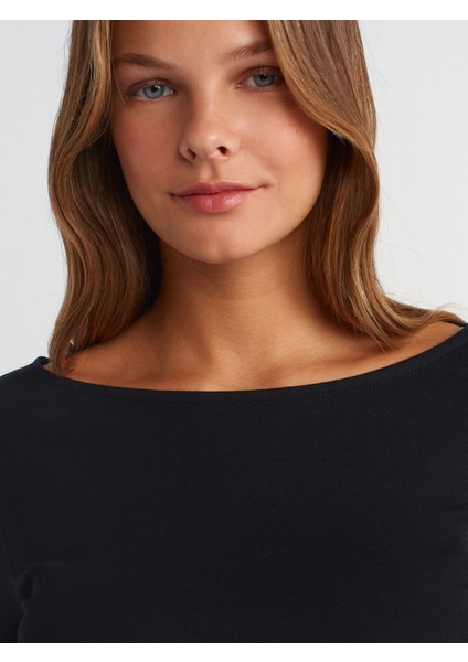31401 Büzgülü Kayık Yaka Top-Siyah modelleri