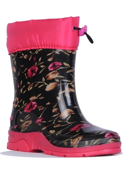 227 Siyah Çiçekli Termal Kürklü Kışlık Kız Çocuk Çizme Bot fiyatları