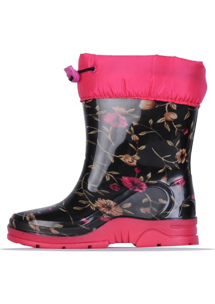 227 Siyah Çiçekli Termal Kürklü Kışlık Kız Çocuk Çizme Bot modelleri