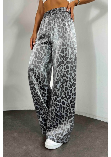 Leopar Desen Parlak Saten Pantolon Gri fiyatları