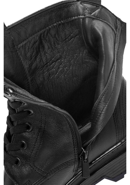 Erkek Siyah Fermuarlı Deri Postal Bot 24WFD612314