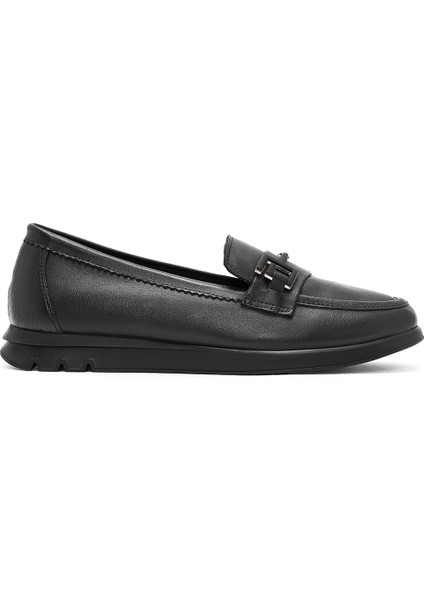 Kadın Siyah Toka Detaylı Deri Comfort Loafer 24WFD153318