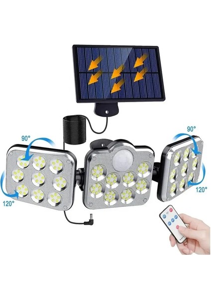 138 Ledli Solar Bahçe Aydınlatma Seti 5m Kablo Aydınlatma ve Panel Bağımsız Iç Dış Mekan Güneş Enerjili Lamba 3 Modlı