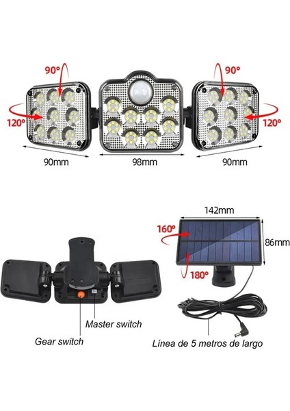 138 Ledli Solar Bahçe Aydınlatma Seti 5m Kablo Aydınlatma ve Panel Bağımsız Iç Dış Mekan Güneş Enerjili Lamba 3 Modlı fırsatları