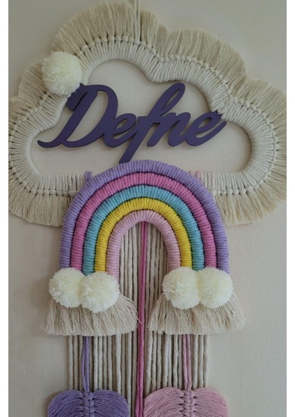 Doa Filstore Makrome Isme Özel Bulut Gökkuşağı El Yapımı Bebek Kapı Bebek Odası Bebek Duvar Süsü (35X75)