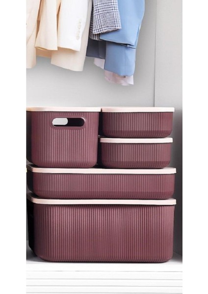 5 Parça Mor Dolap Içi Düzenleyici Storage Kapaklı Kutu Çamaşır Sepet Çorap Kıyafet Düzenleyici Set