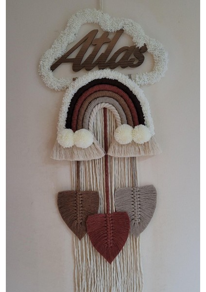 Doa Filstore Makrome Isme Özel Bulut Gökkuşağı El Yapımı Bebek Kapı Bebek Odası Bebek Duvar Süsü (35X75)