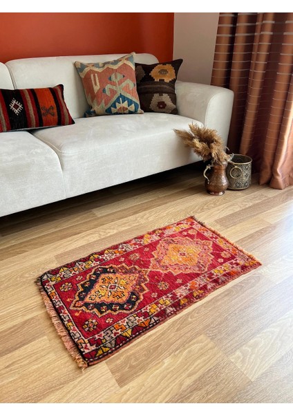 48X82 cm Küçük Boy El Dokuma Antik Kilim Nadir Desenli Harika Ev Hediyesi