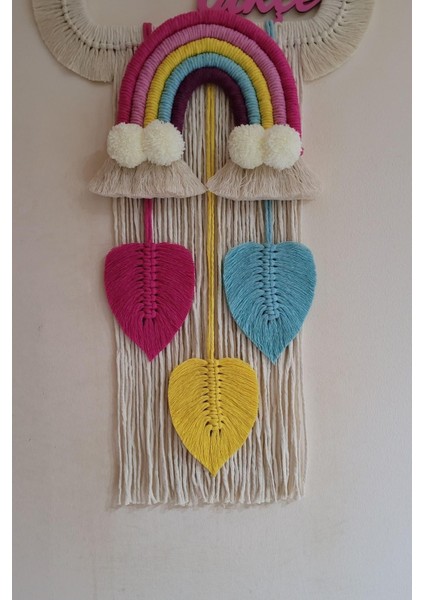 Doa Filstore Makrome Isme Özel Bulut Gökkuşağı El Yapımı Bebek Kapı Bebek Odası Bebek Duvar Süsü (35X75)
