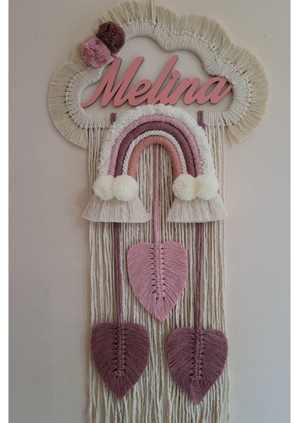 Doa Filstore Makrome Isme Özel Bulut Gökkuşağı El Yapımı Bebek Kapı Bebek Odası Bebek Duvar Süsü (35X75)