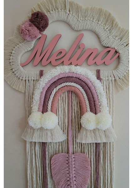 Doa Filstore Makrome Isme Özel Bulut Gökkuşağı El Yapımı Bebek Kapı Bebek Odası Bebek Duvar Süsü (35X75)