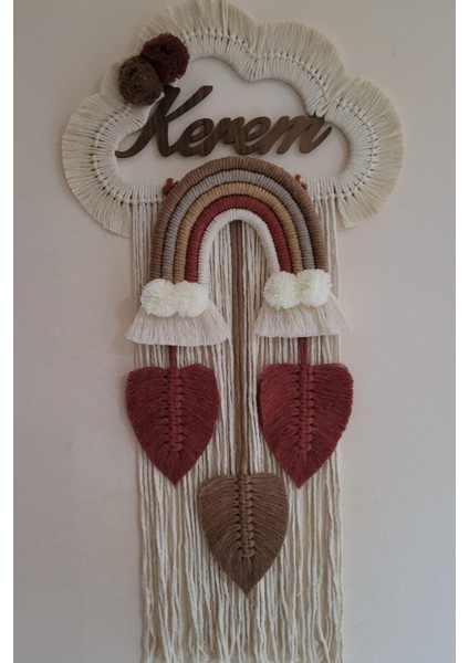 Doa Filstore Makrome Isme Özel Bulut Gökkuşağı El Yapımı Bebek Kapı Bebek Odası Bebek Duvar Süsü (35X75)
